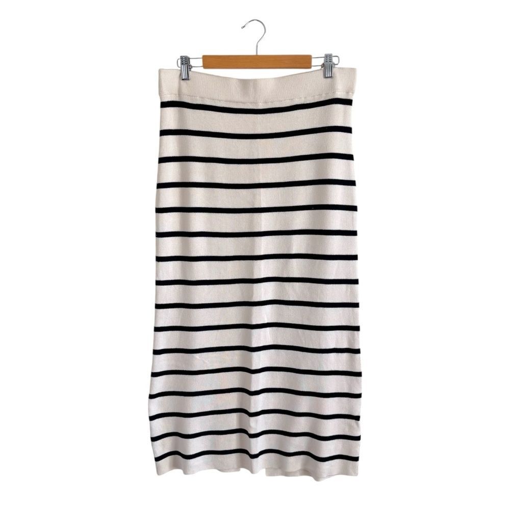 Striped Maxi Skirt Black Cream Slit Back L